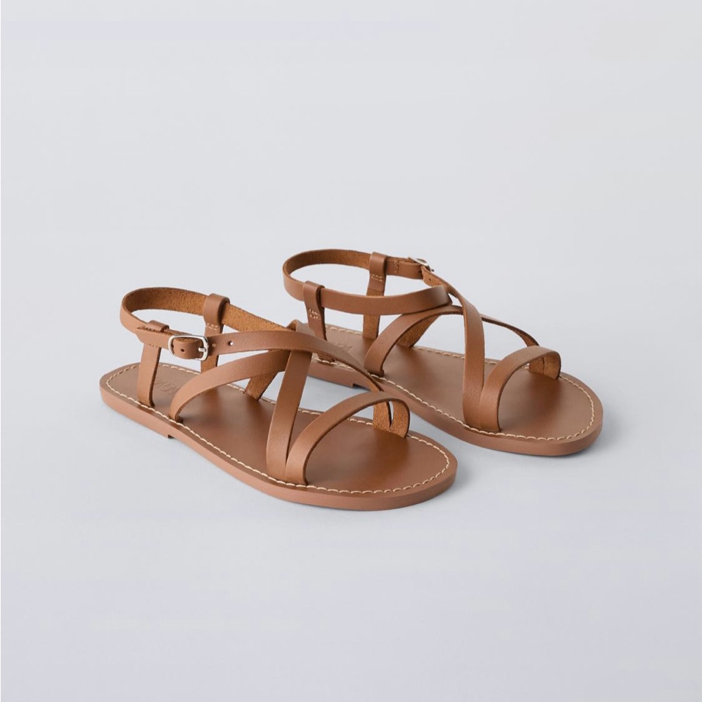 Zara Nwt Size 1 Girls Brown Leather Strappy Sandal. 100% Cow Leather